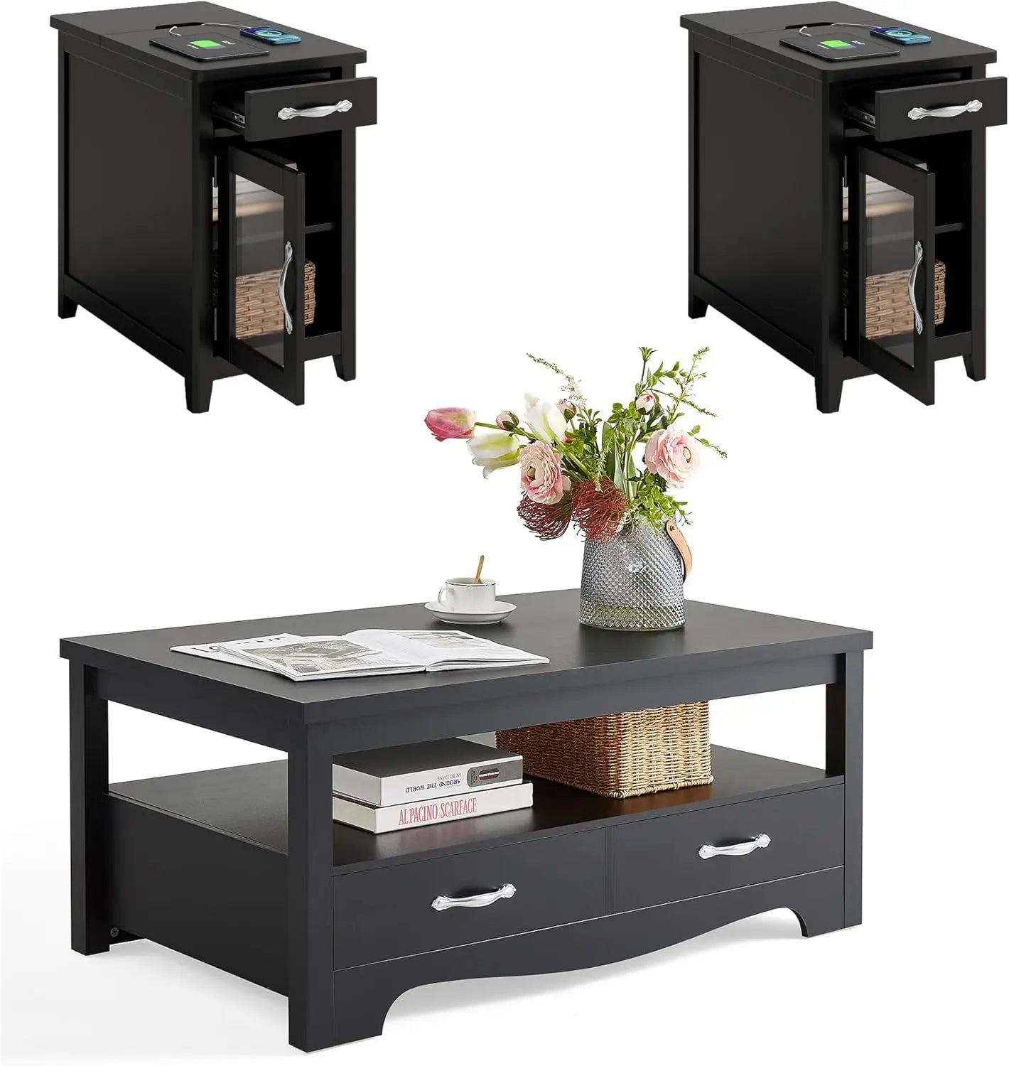 Farmhouse Style 3-Piece Coffee Table Set For Living Room