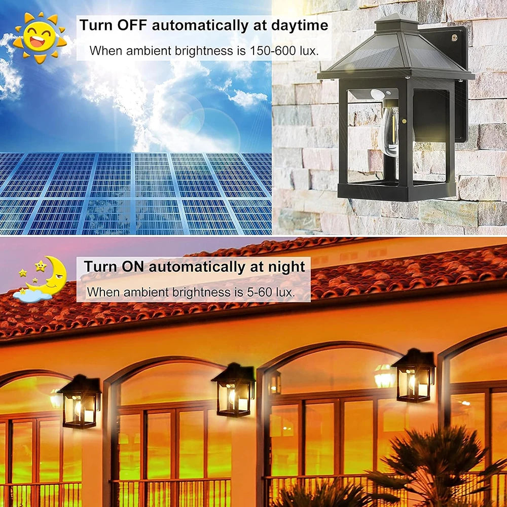 Solar Powered Wall Lanterns 2 Pack Dusk to Dawn Sensor