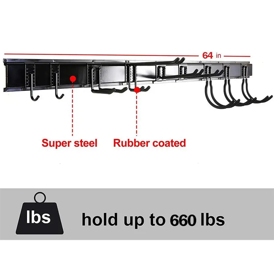 Tool Storage Rack Adjustable Garage Organizer With 9 Hooks