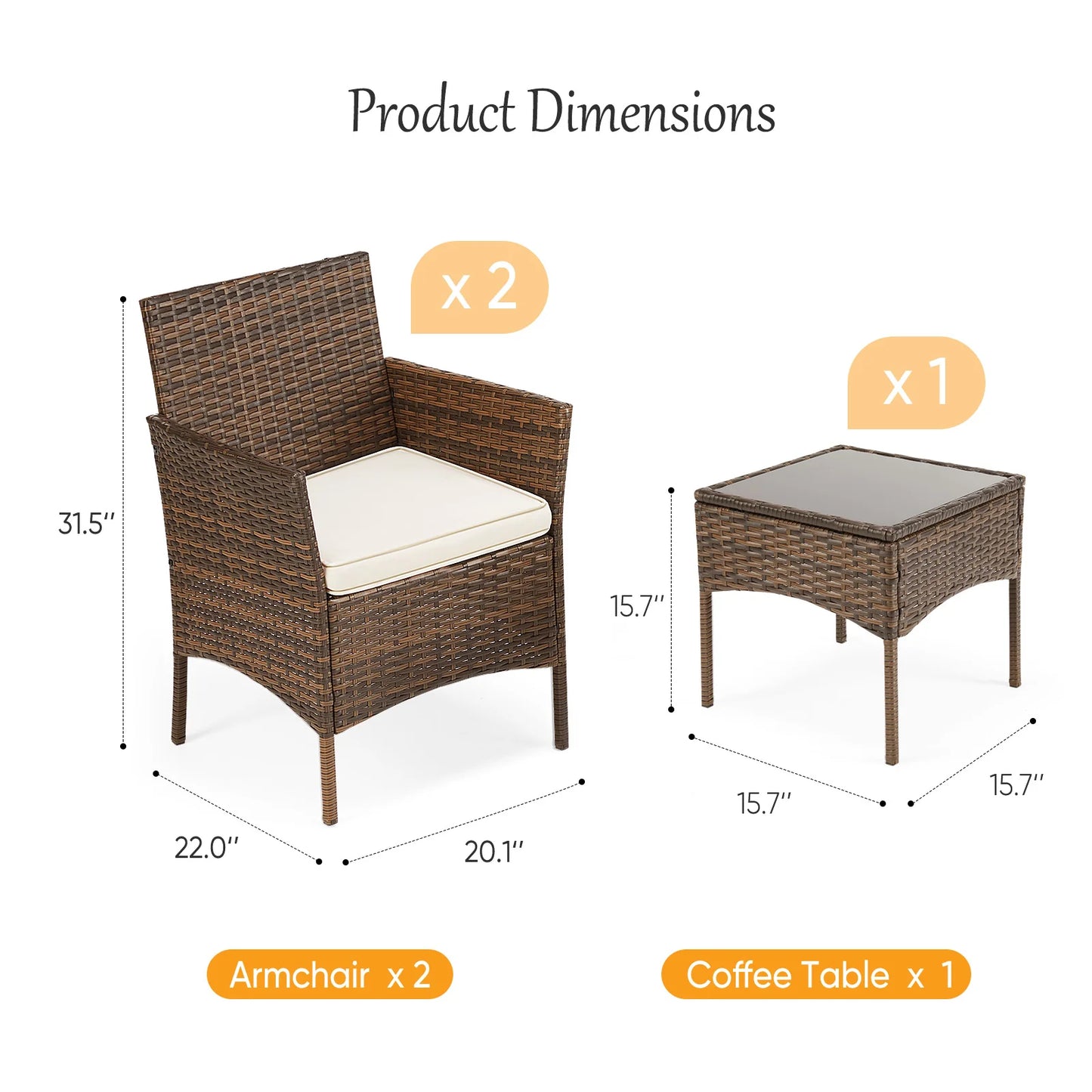 JHK Outdoor Rattan Patio Furniture Set With Wicker Chairs And Glass Table