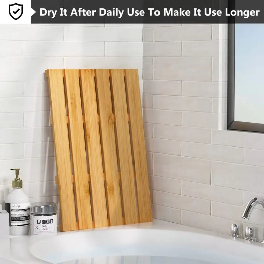 Bamboo Bath Mat Non Slip Waterproof Wooden Shower Floor Mat