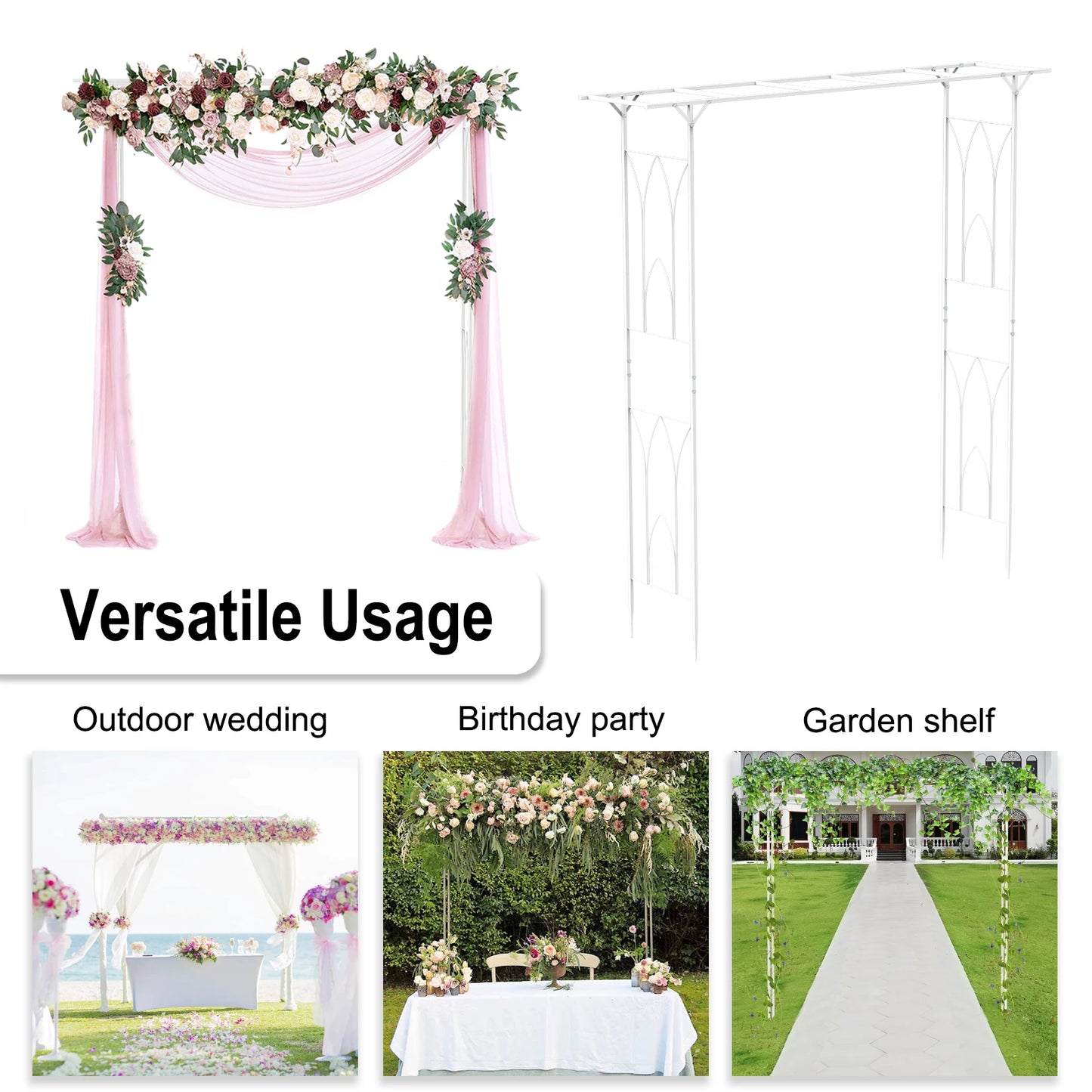 Iron Garden Arch Arbor Outdoor Pergola Trellis Decor