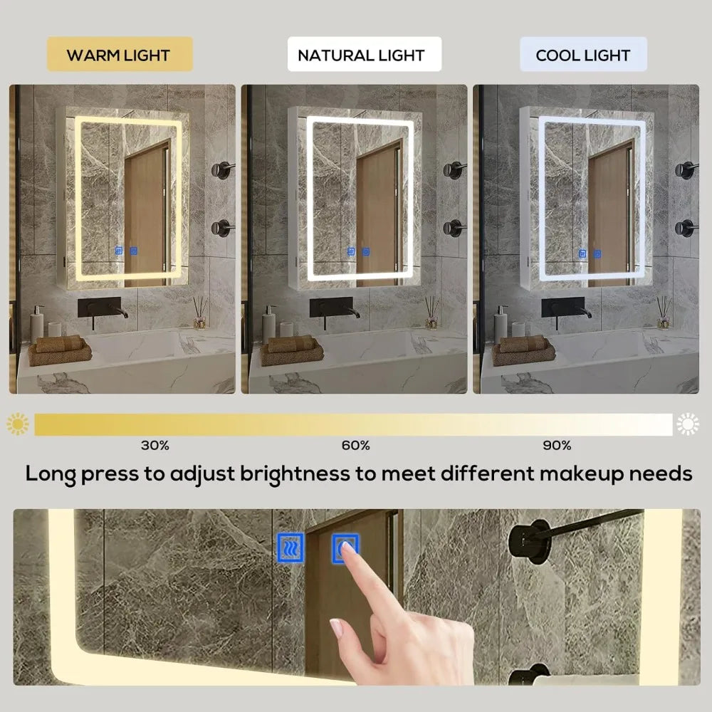 Anti-Fog Lighted Bathroom Medicine Mirror Cabinet, Medicine Cabinet with Mirror and Lights, Dimmable, Adjustable Shelves