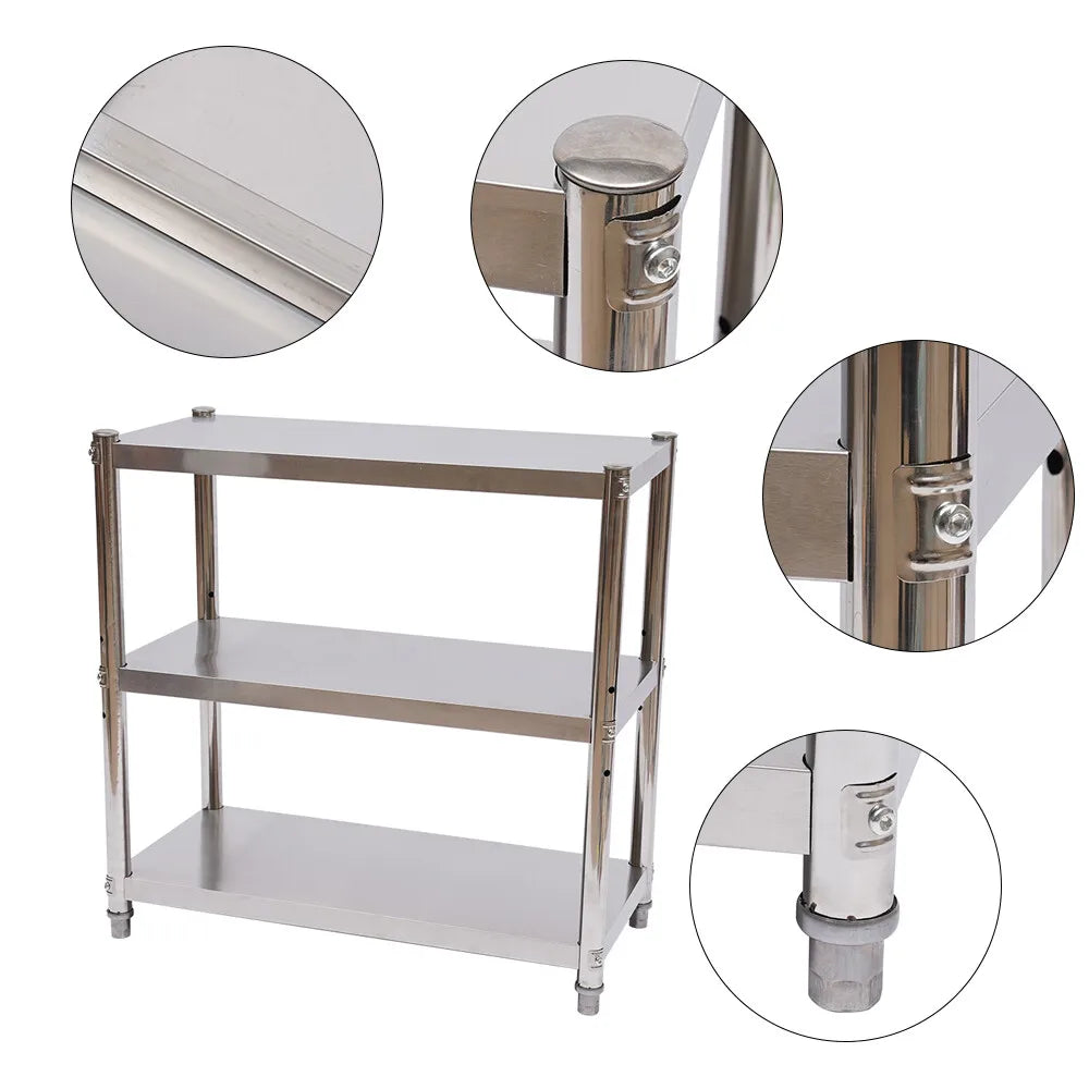 Three Tier Stainless Steel Kitchen Work Table Height Adjustable