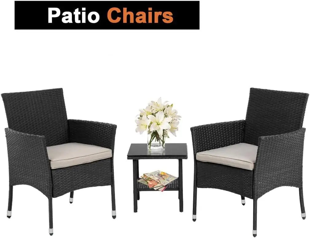 Outdoor 3 Piece Rattan Bistro Set Weather Resistant Patio Furniture