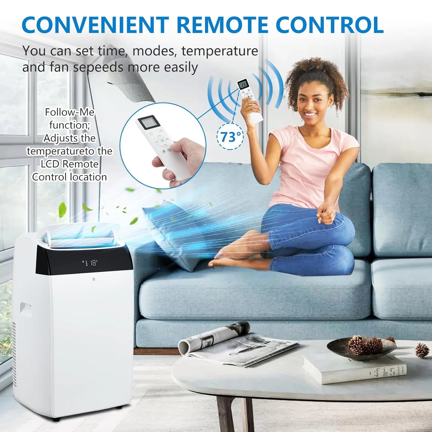 Adoolla 14000 BTU Portable Air Conditioner 3-in-1 Sleep Mode Remote