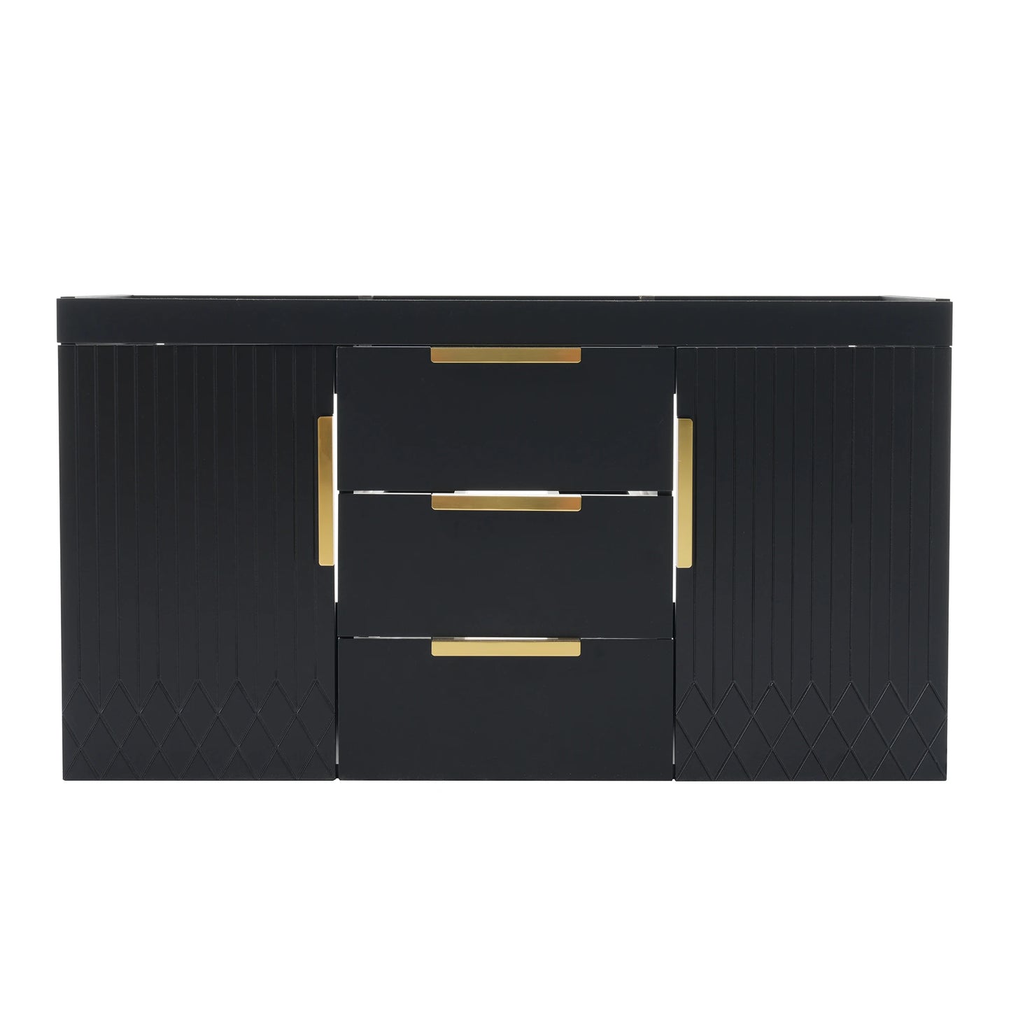 Floating Solid Wood Wall Mounted Bathroom Vanity With Two Drawers