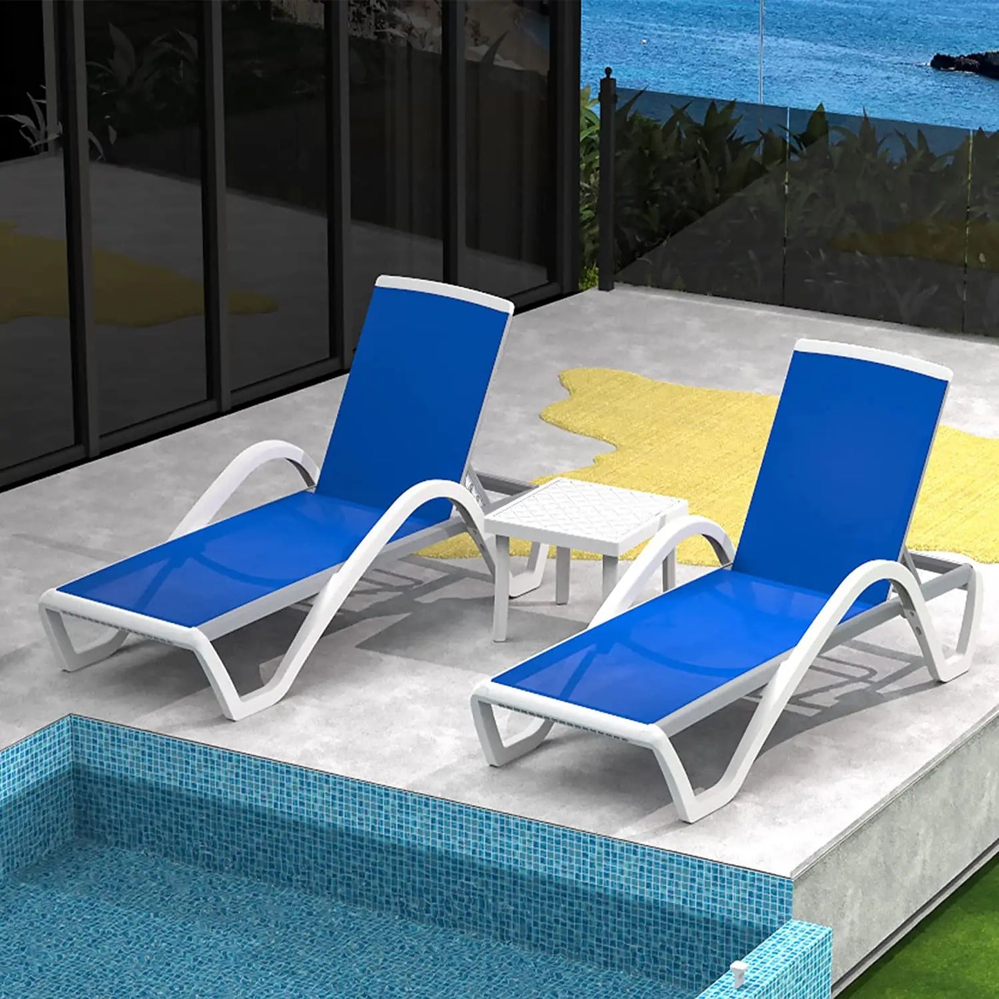 Aluminum Outdoor Lounge Chair Set Of Three With Wheels Weatherproof