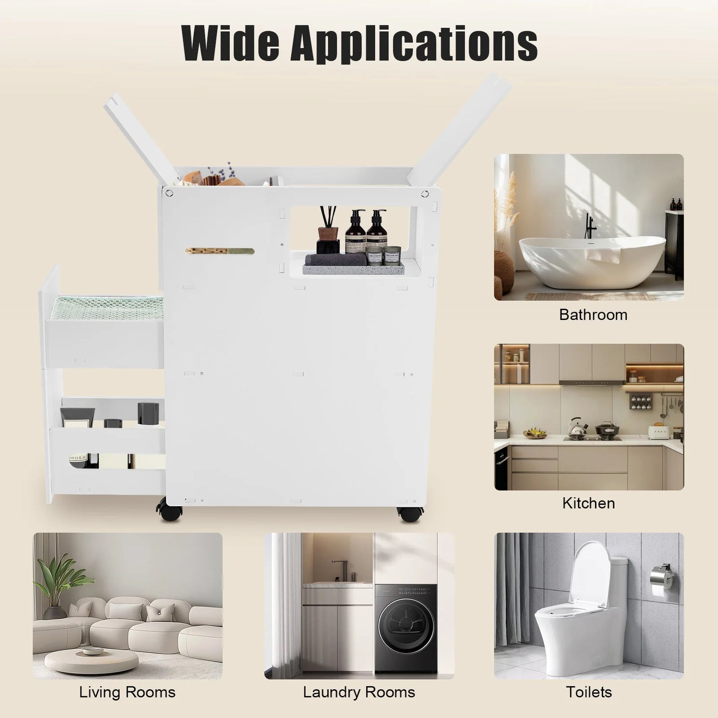 Bymaocar Bathroom Storage Cabinet Narrow Lockable Wheeled Organizer