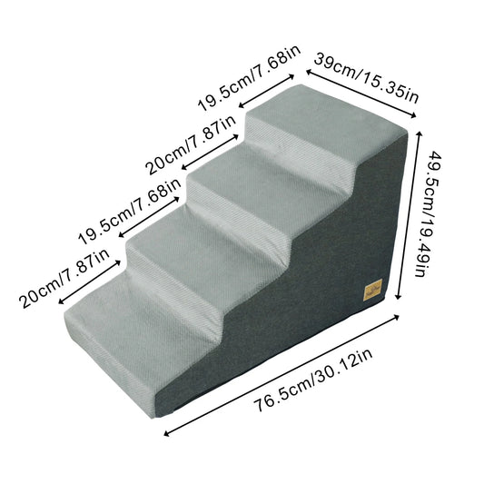 3/4 Steps Dog Stairs Ramp with Washable Cover for Small Dogs, Non-Slip Balanced, Pet Steps for Couch Sofa