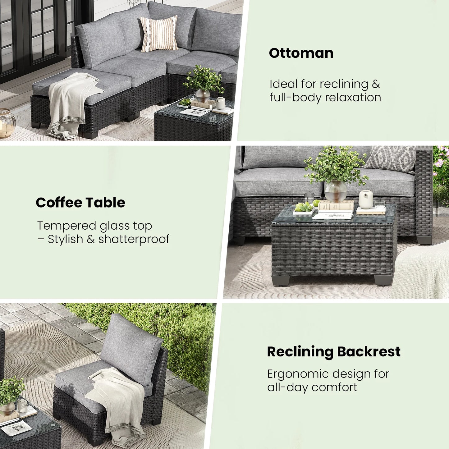 Farini Outdoor Patio Sectional Sofa Set With Ottoman