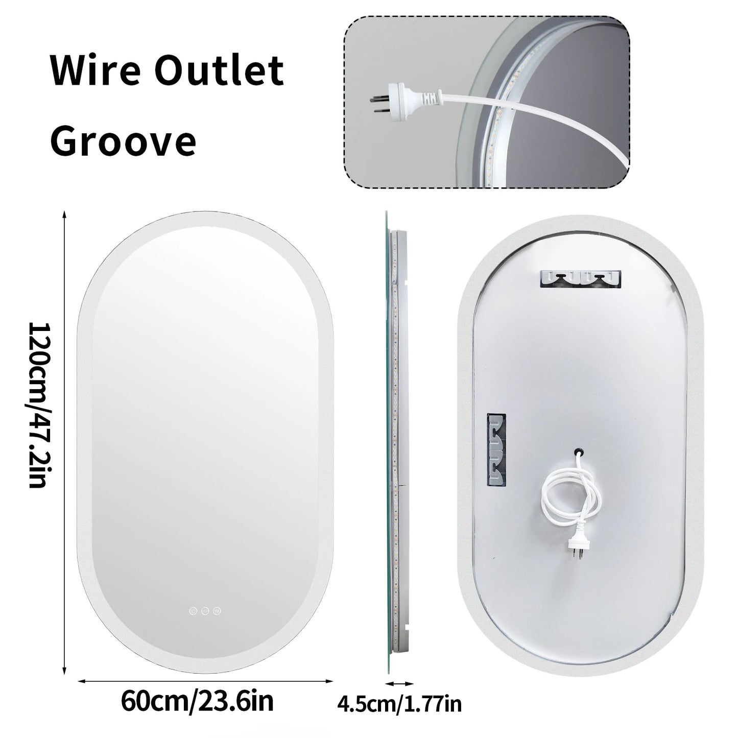 Wisfor LED Bathroom Mirror Wall Mounted Oval Backlit Vanity With Anti Fog
