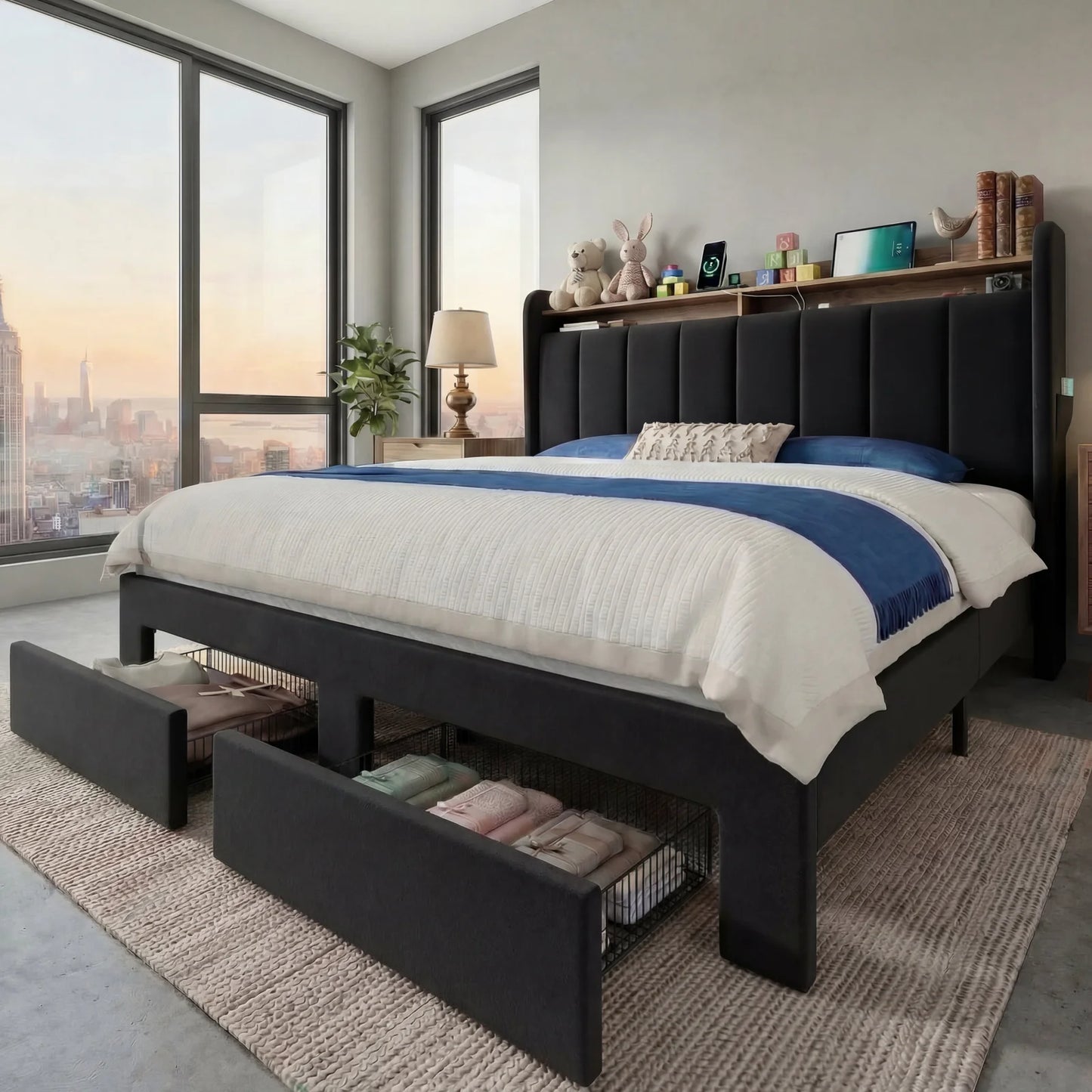HOOMIC Bed Frame With Storage Drawers And Led Lights