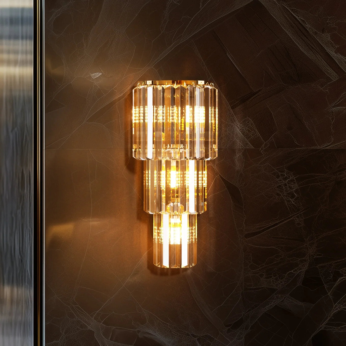 Crystal Modern Wall Lamp 3 Layer Sconce With E14 LED Bulbs