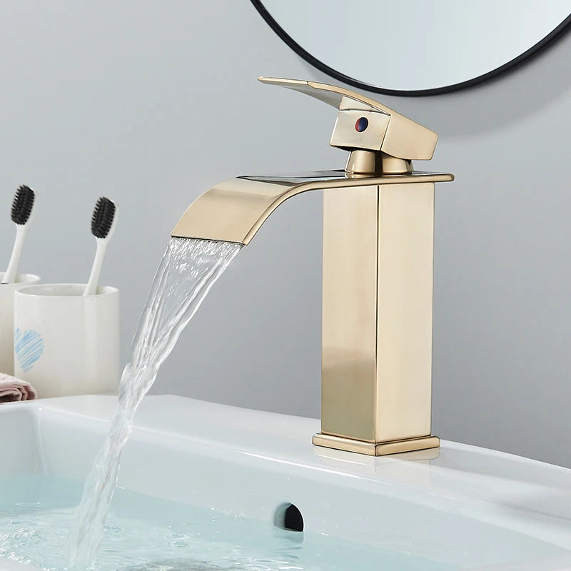 Ulgksd Waterfall Basin Faucet Single Handle Deck Mounted Hot Cold