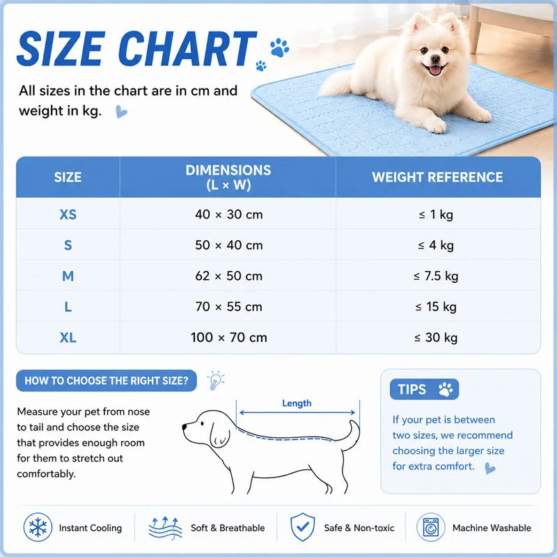 Dog Cooling Mat Ice Pad Bed Durable Cushion For Pets