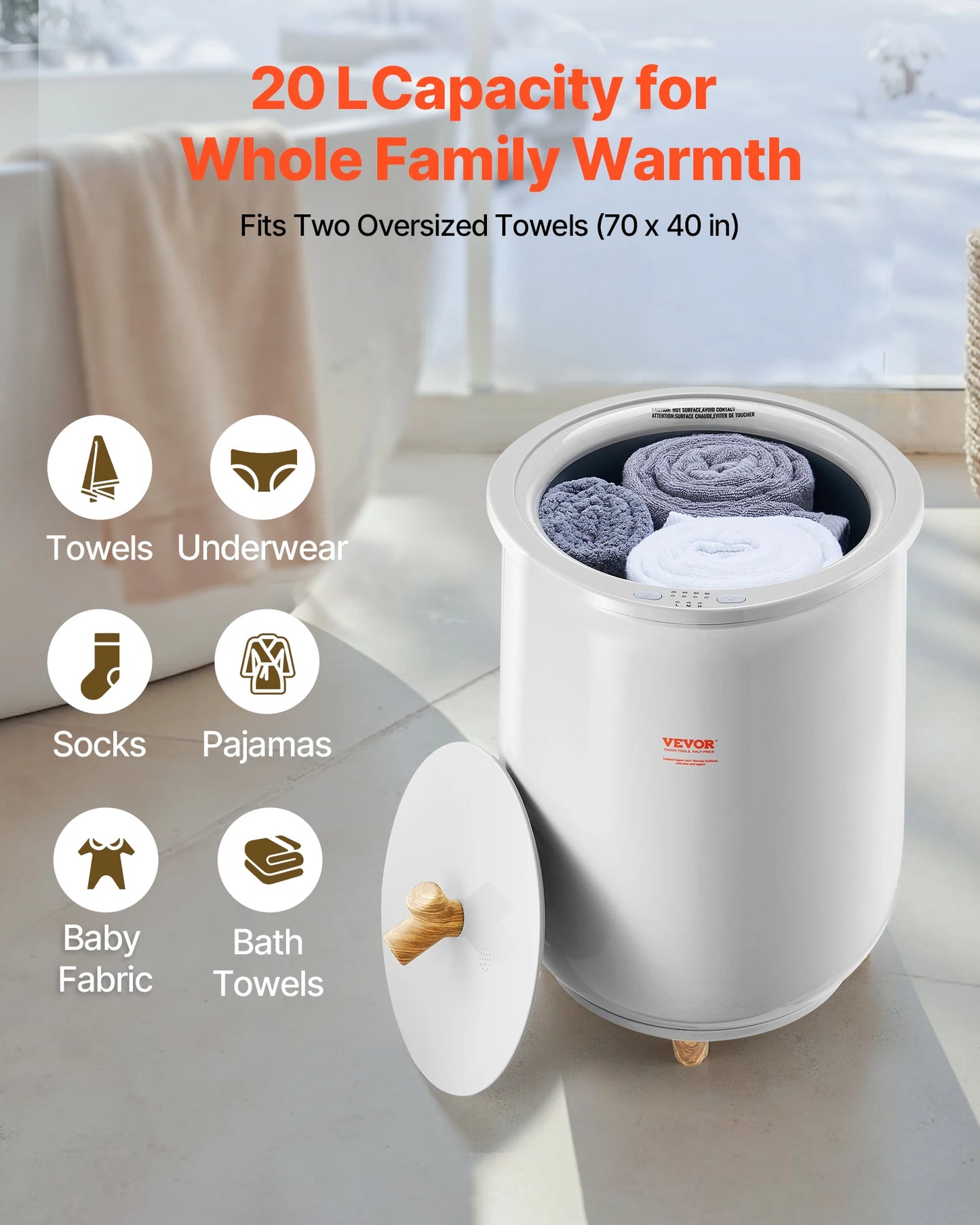 SucceBuy Towel Warmer Bucket With LED Light Auto Shutoff Aromatherapy