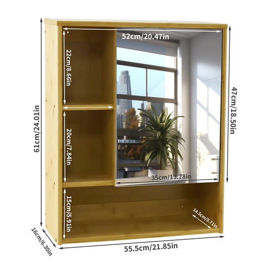 Wisfor Bamboo Bathroom Cabinet With Mirror And Storage Shelves