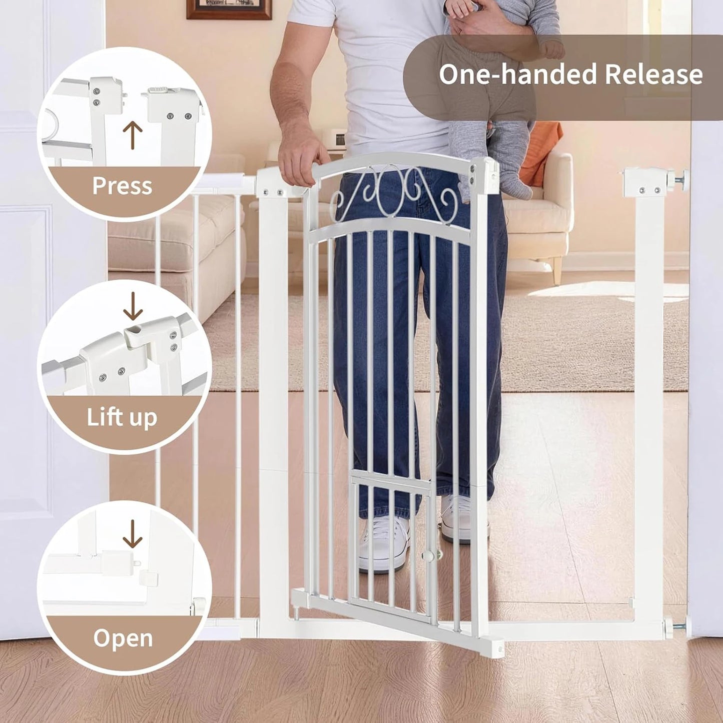 HiMISS Auto Close Pressure Mount Dog Gate Double Lock Walk Through
