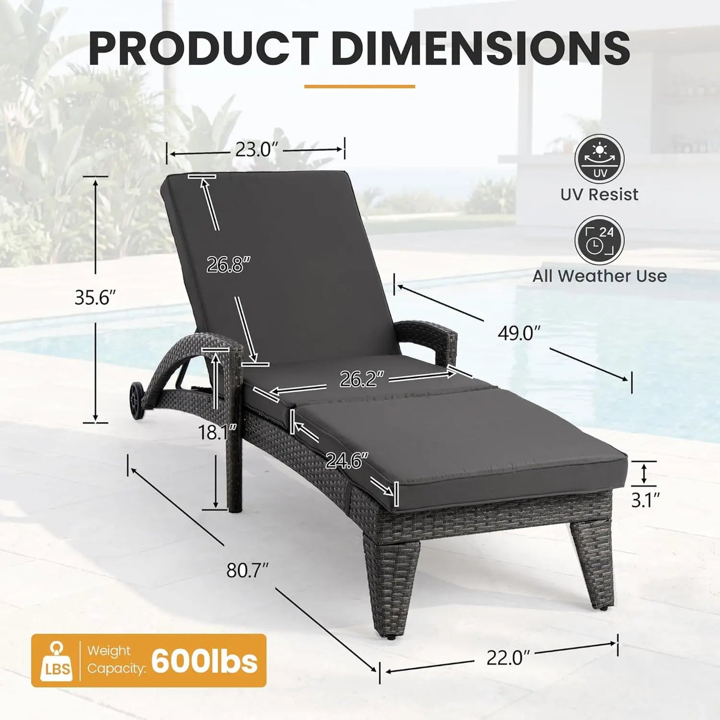 Adjustable Upholstered Chaise Lounge Set With Wicker Recliners