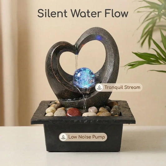 Heart Shaped USB Tabletop Fountain With LED Color Changing Ball