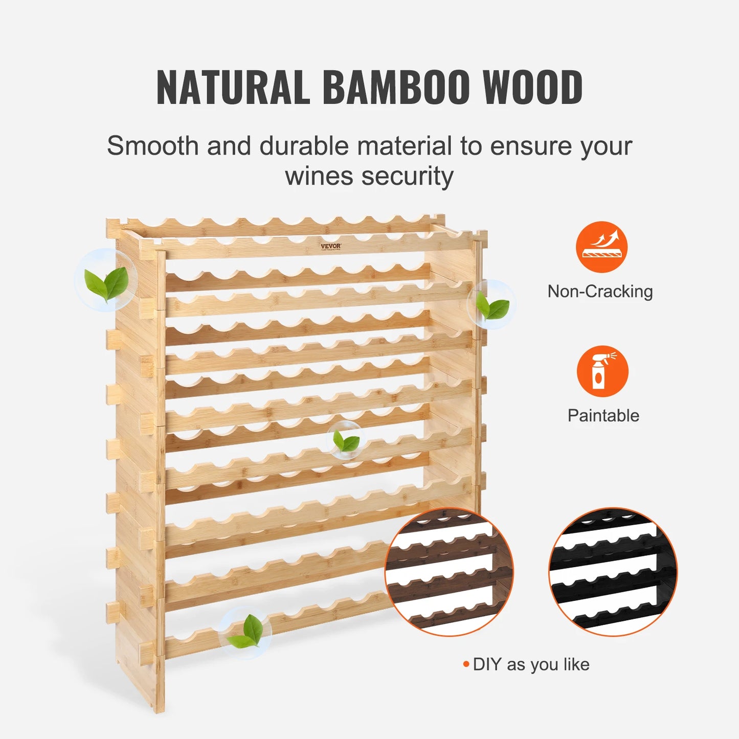 SucceBuy 8 Tier Stackable Bamboo Free Standing Wine Rack