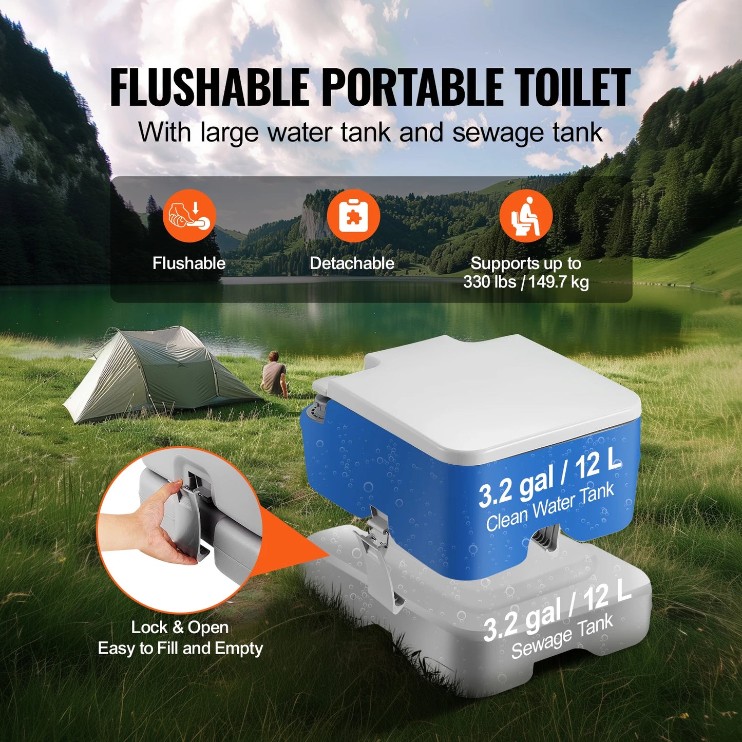 SucceBuy Portable Camping Toilet With Pressurized Flush Cyclone System