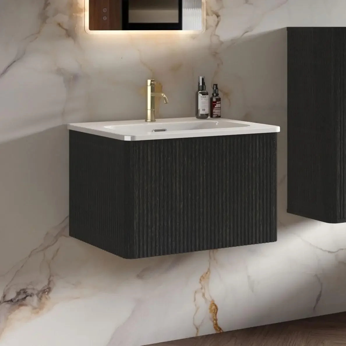 30" Bathroom Vanity with Sink, Modern Floating Vanity with Push Open Soft Close Drawer, Large Storage for Small Space, Walnut