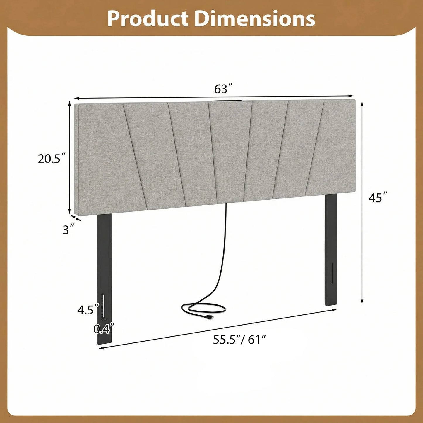 HOMASIS Geometric Upholstered Headboard With 2 AC Outlets