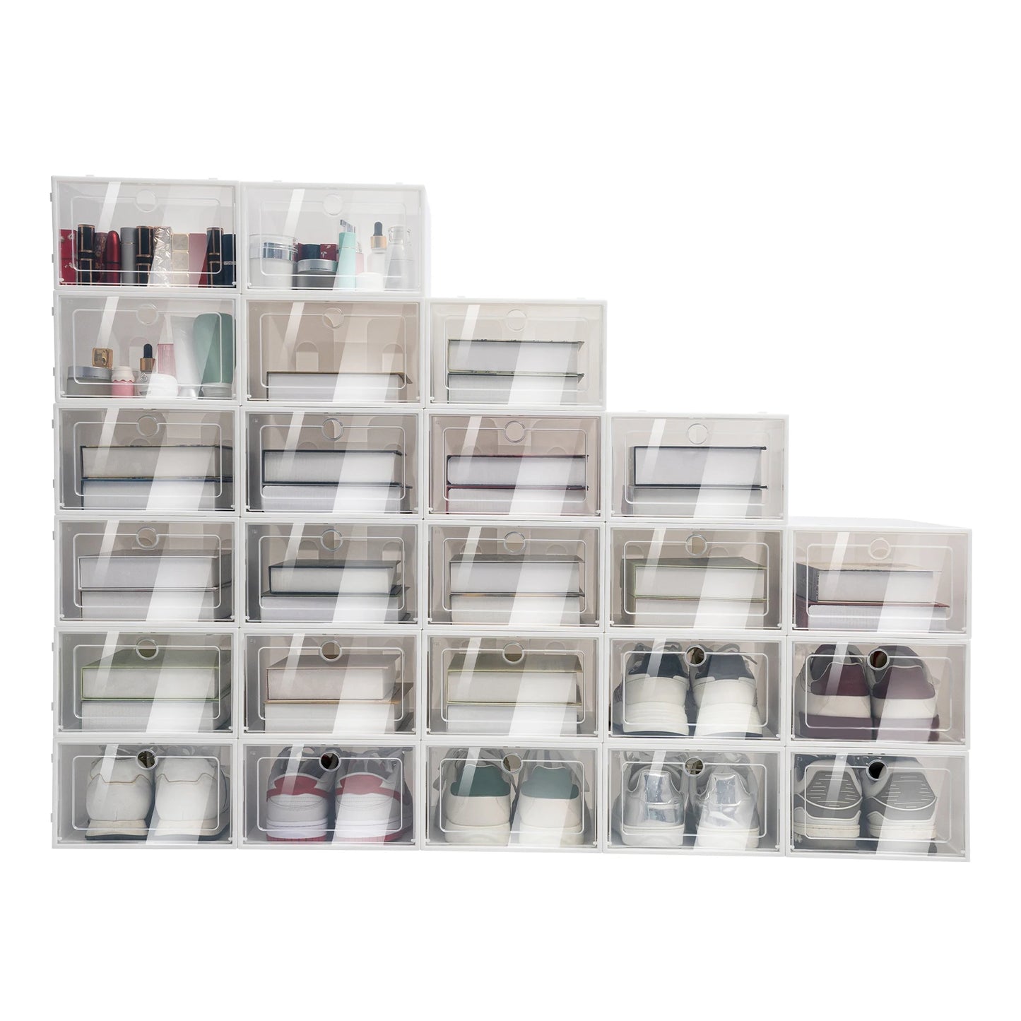 Foldable Flip Shoe Boxes Set Plastic Clear Stackable Shoe Organizer