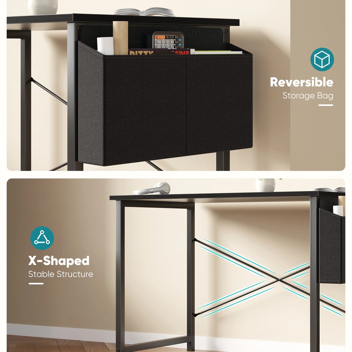 JHK Adjustable Computer Desk With Wood Top And Metal Frame Storage Bag