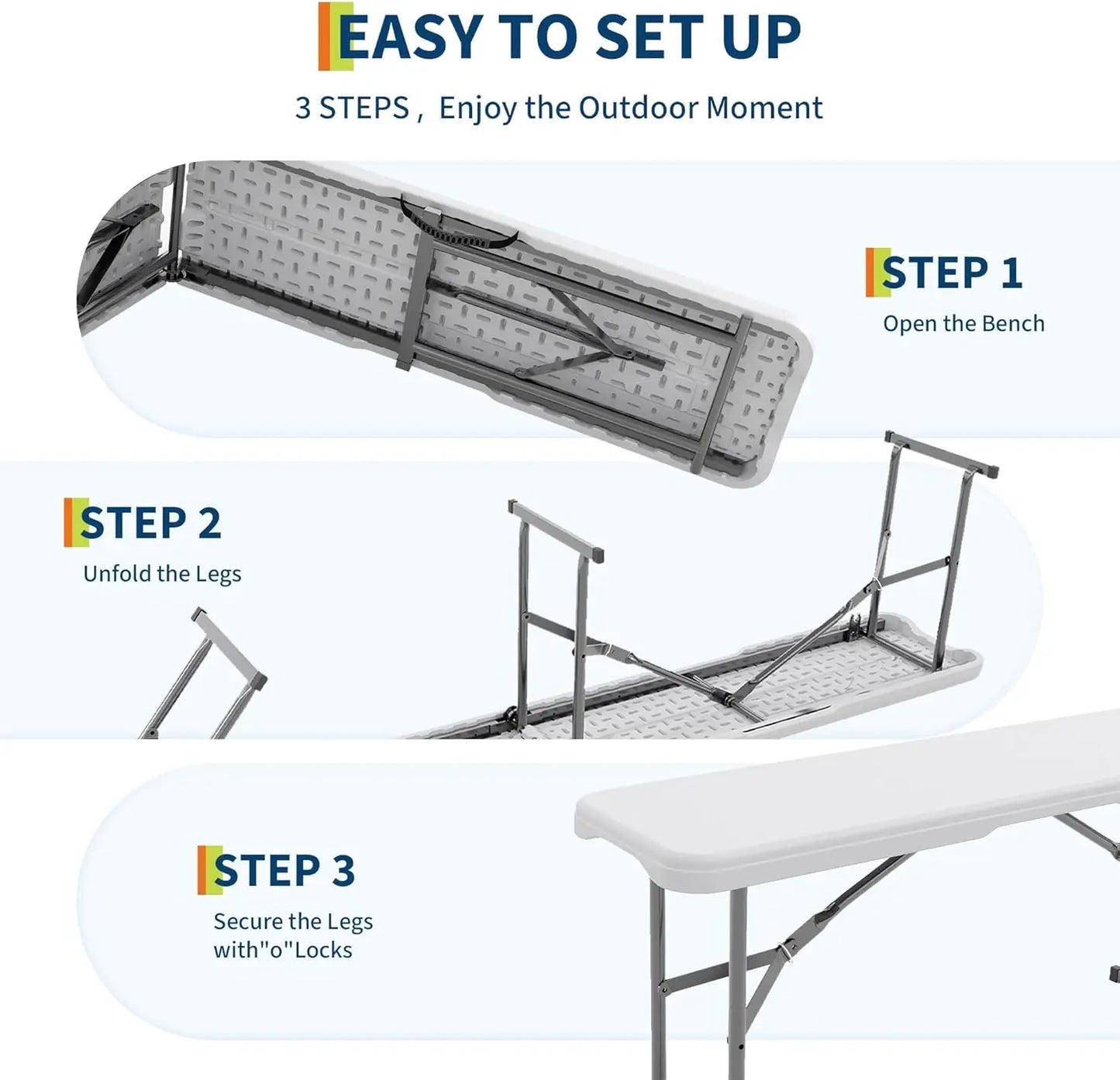 TWISTER.CK Plastic Folding Bench Outdoor 2-Pack With Carrying Handle