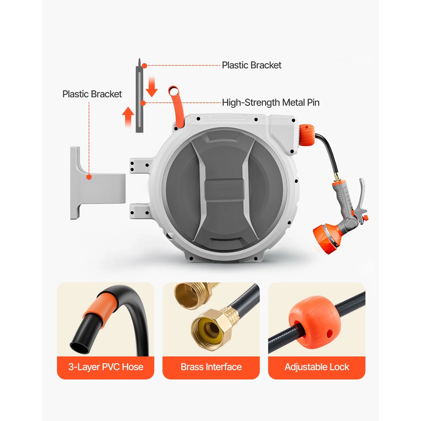 SucceBuy Retractable Garden Hose Reel With 9Pattern Nozzle Wall Mount