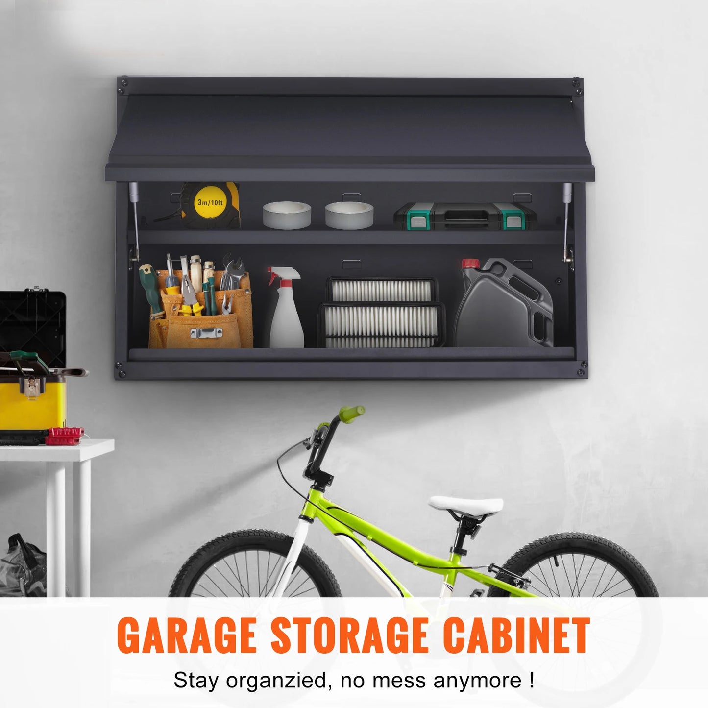 SucceBuy Wall Mounted Metal Storage Cabinet With Adjustable Shelf For Garage