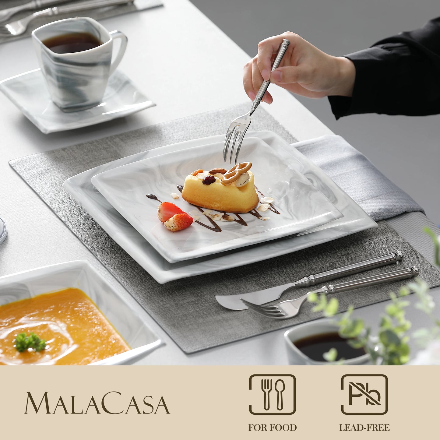 MALACASA Porcelain Dinnerware Set Service For Twelve