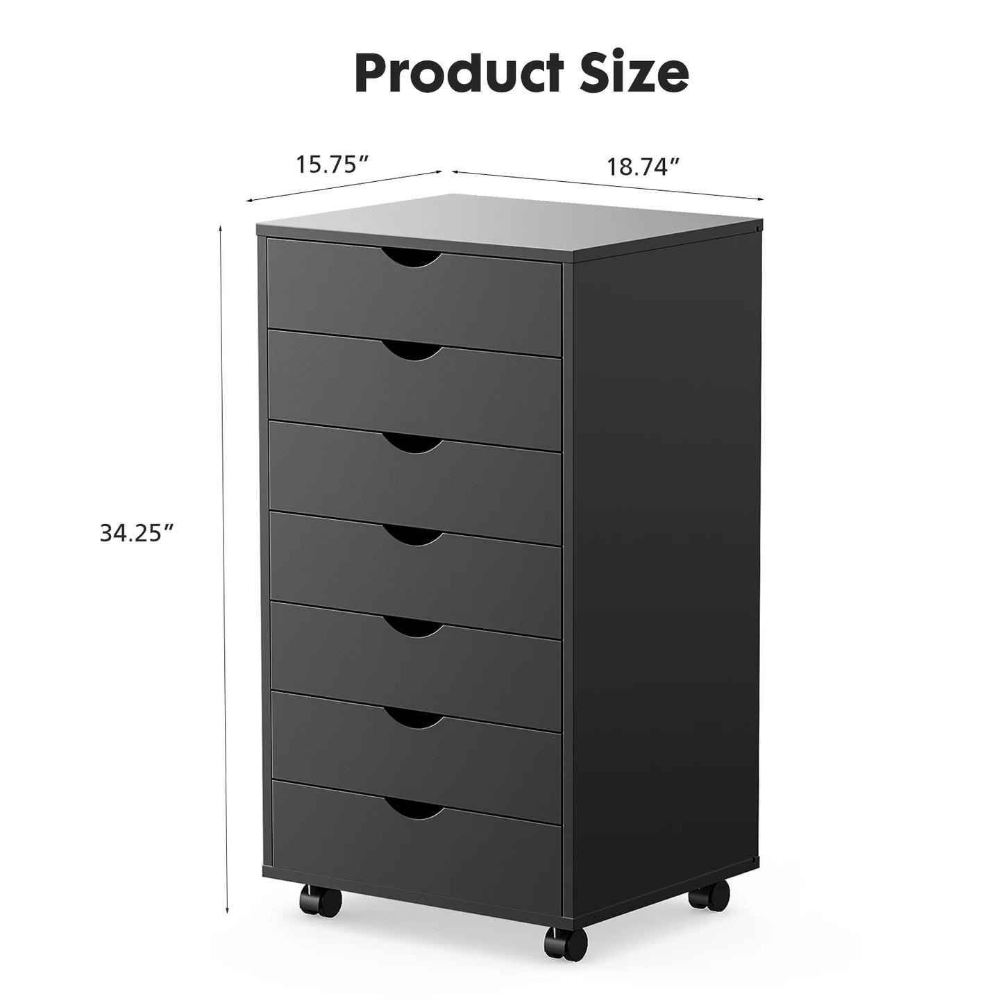 JHK 7 Drawer Chest Dresser With Rolling Storage Cabinet