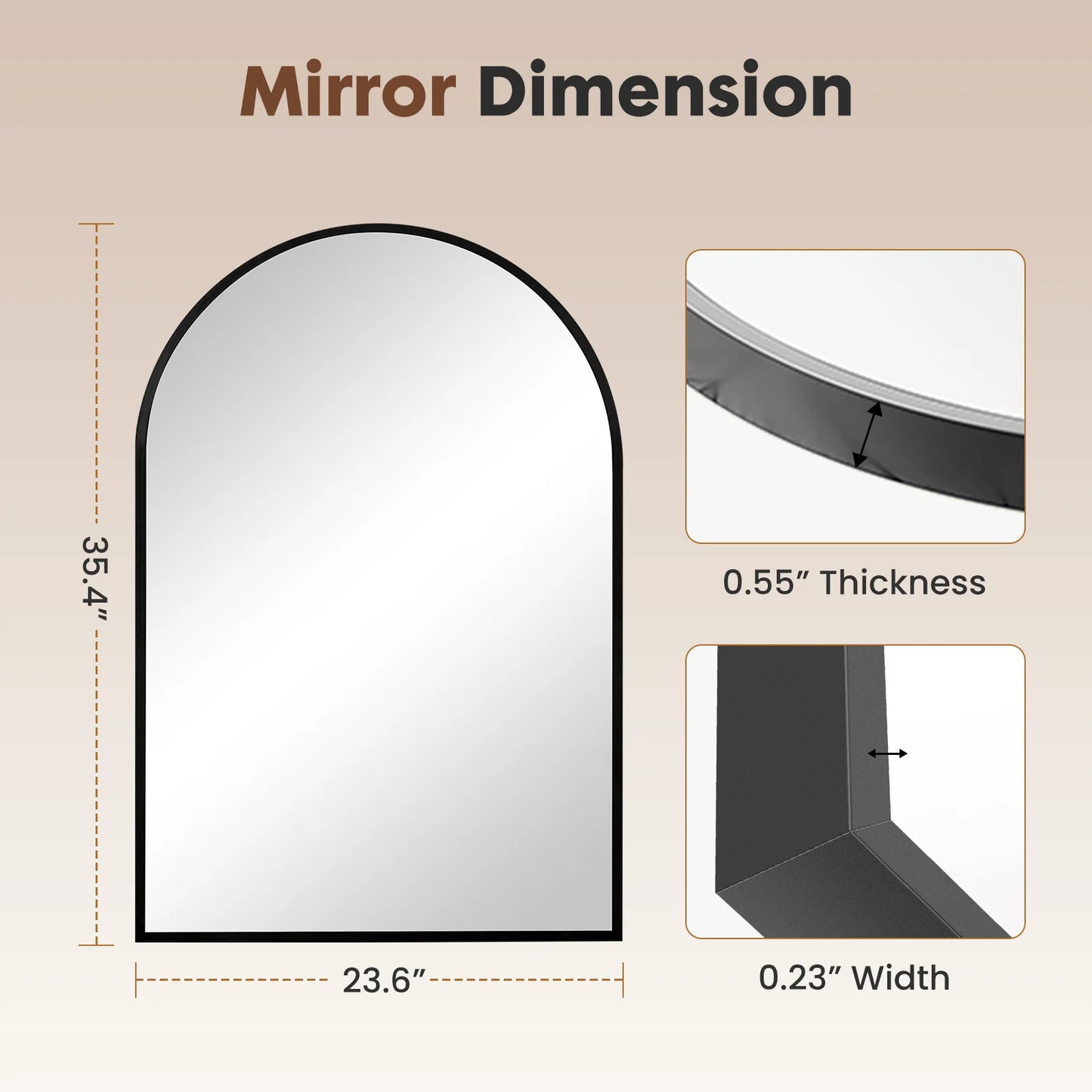 JHK 26"x38" Arched Metal Framed Bathroom Mirrors for Wall  Hanging Mirror Glass Mirror Modern Wall Decor For Bedroom Entryway