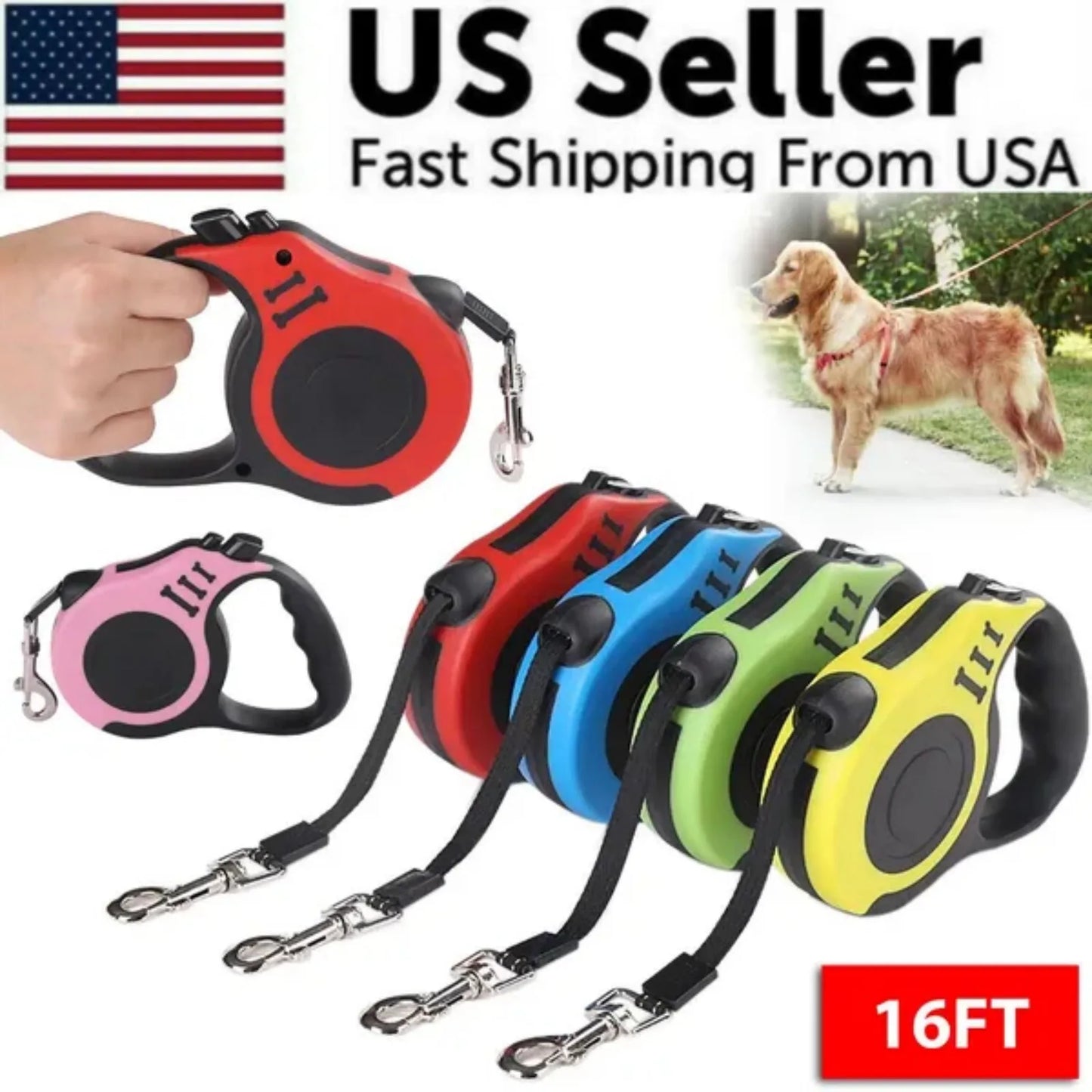 Automatic Retractable Dog Leash For Pets Easy One Hand Operation