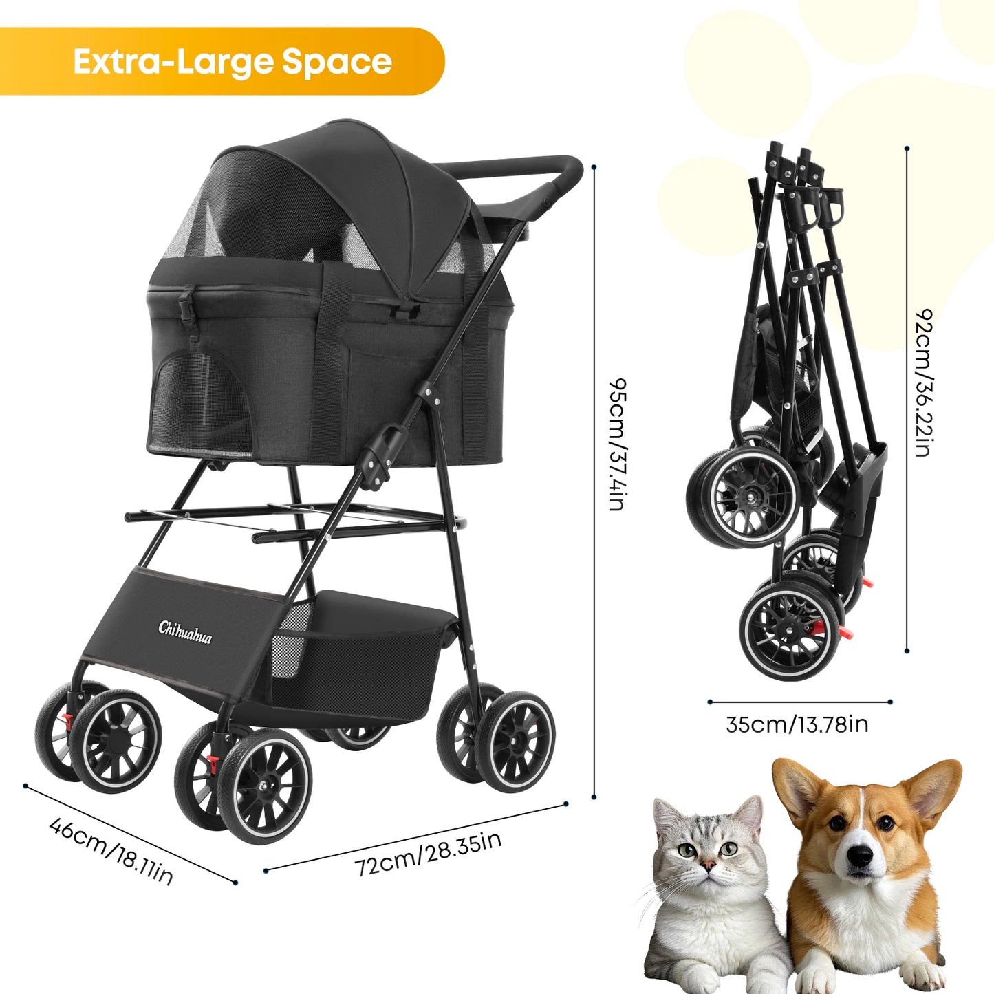 3 in 1 Pet Stroller for Medium Dogs Cats - Portable Foldable Dog Stroller with Removable Carrier, All-Terrain 4 Wheels Cat Strol