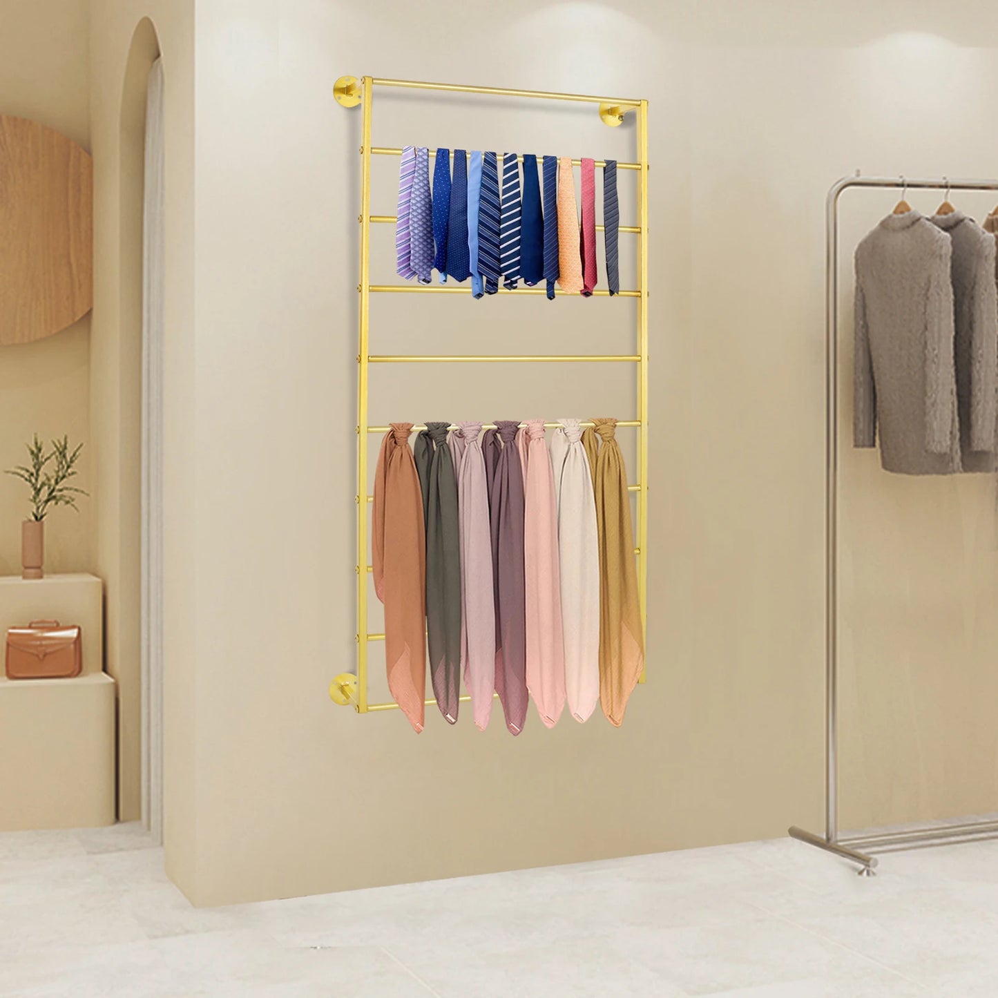 Indoor Wall Mounted Scarf And Towel Display Rack Organizer