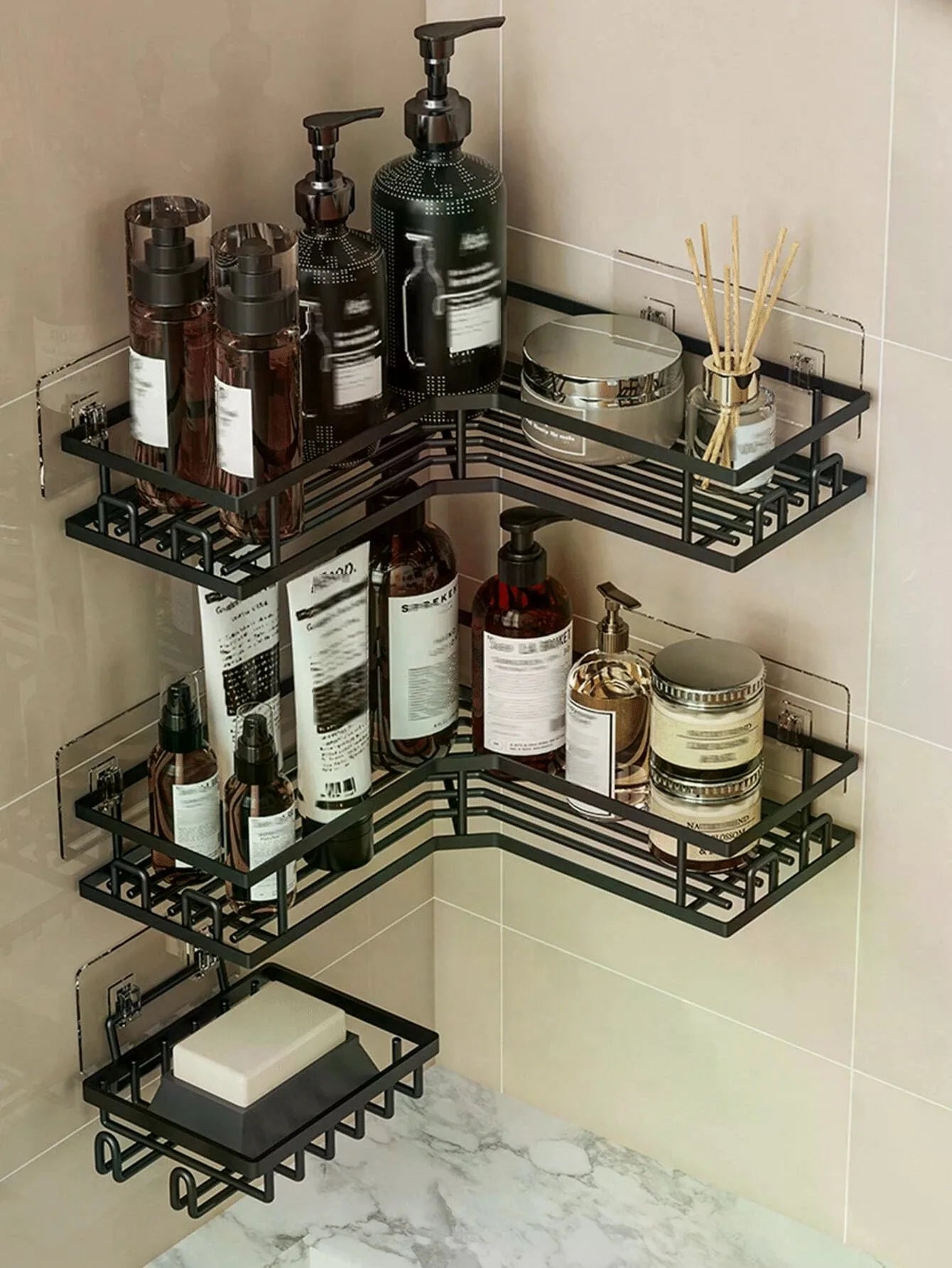 Stainless Steel Corner Shower Caddy Wall Mounted Storage Rack Set