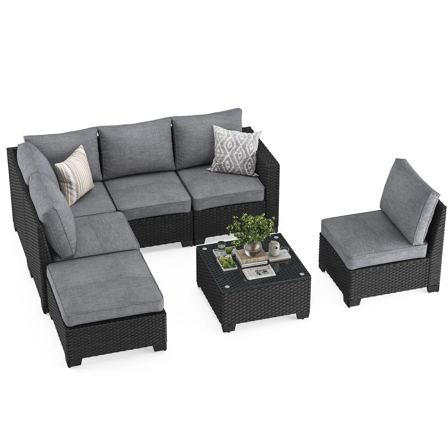 Farini Outdoor Patio Sectional Sofa Set With Ottoman