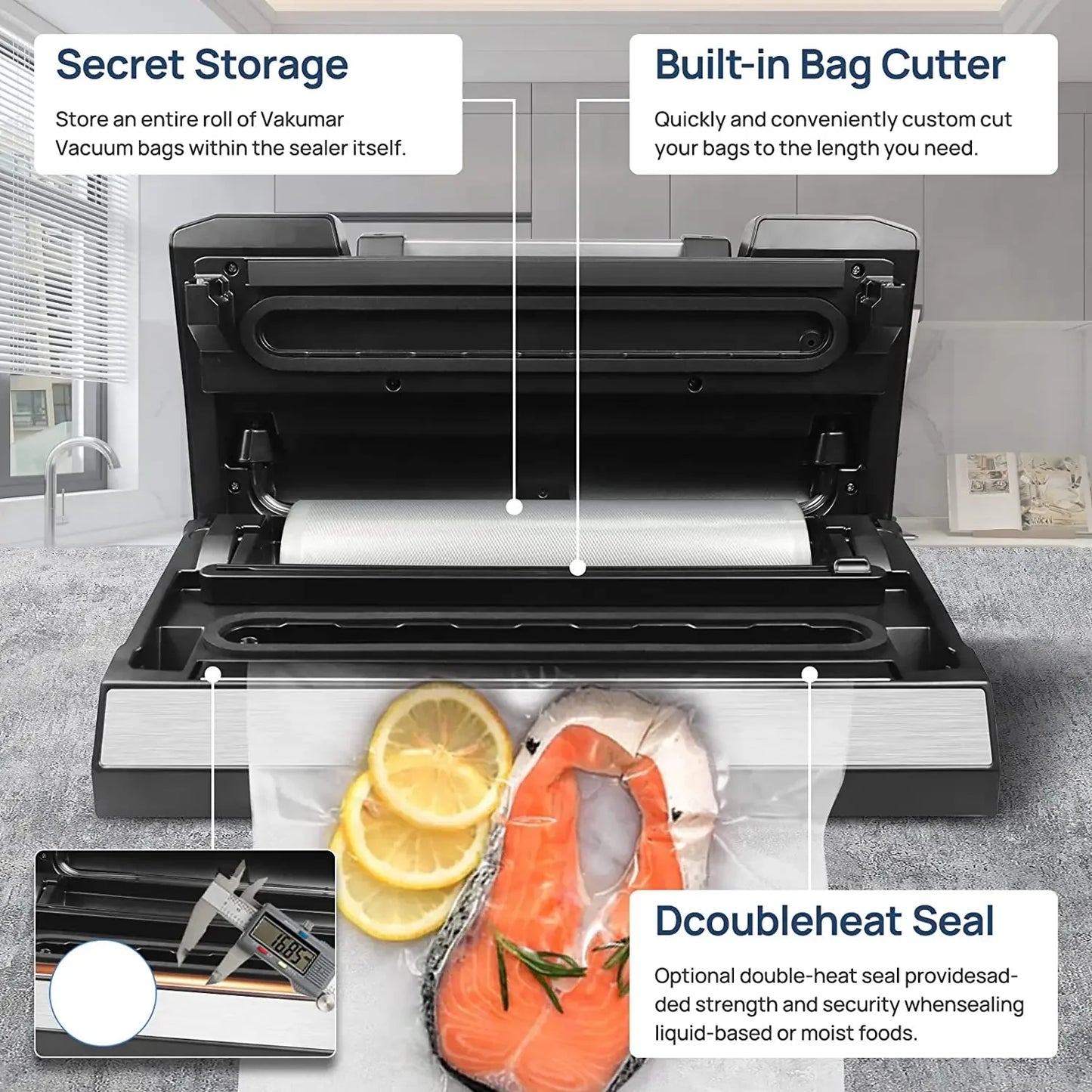 Vakumar VH5186 Automatic Vacuum Sealer Machine With 2 Rolls Bags