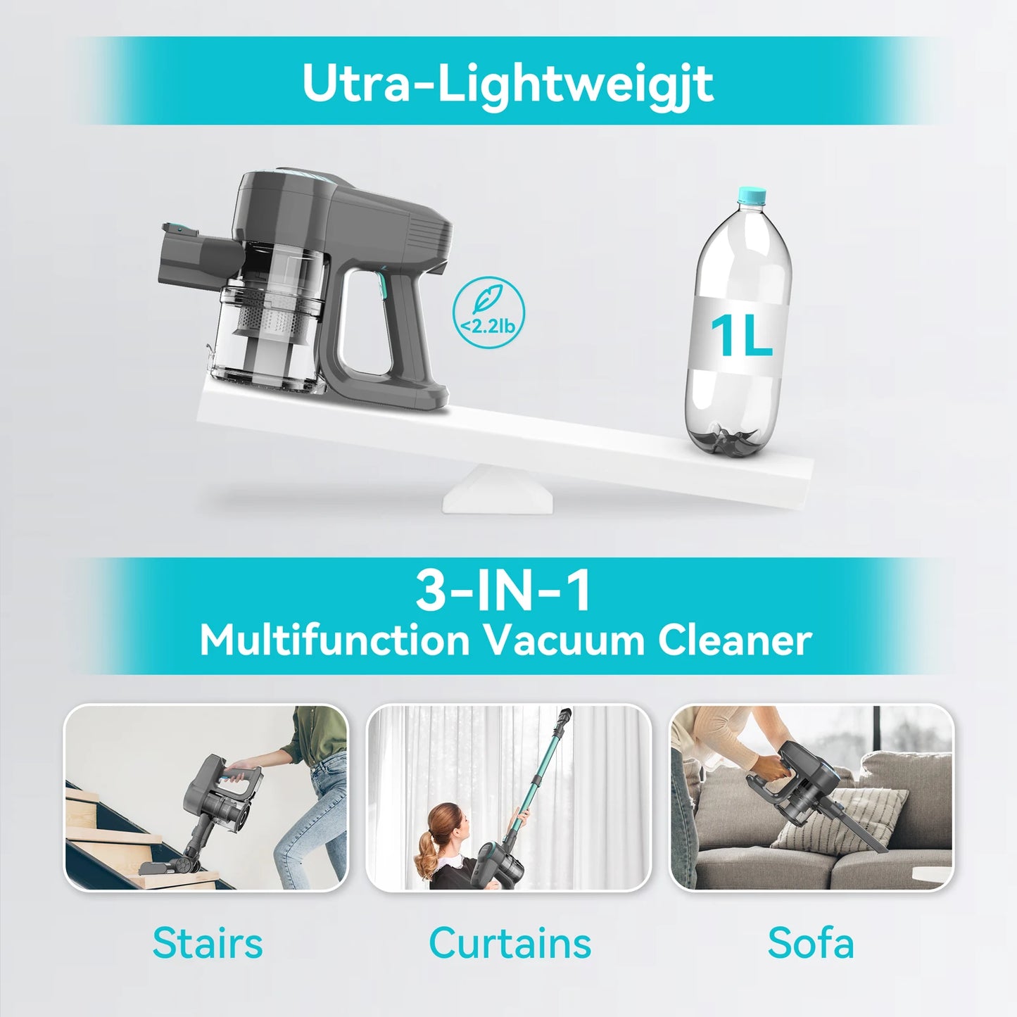 INSE N300 Cordless Upright Vacuum Cleaner For Carpet And Hard Floor