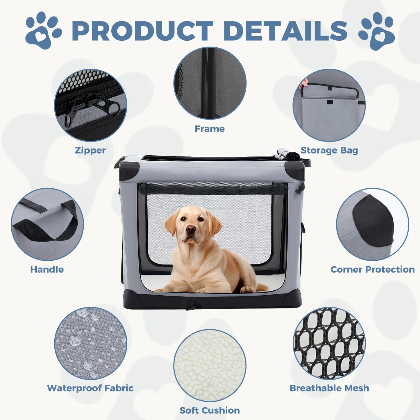 JHK Folding Soft Dog Crate Portable Kennel for All Sizes