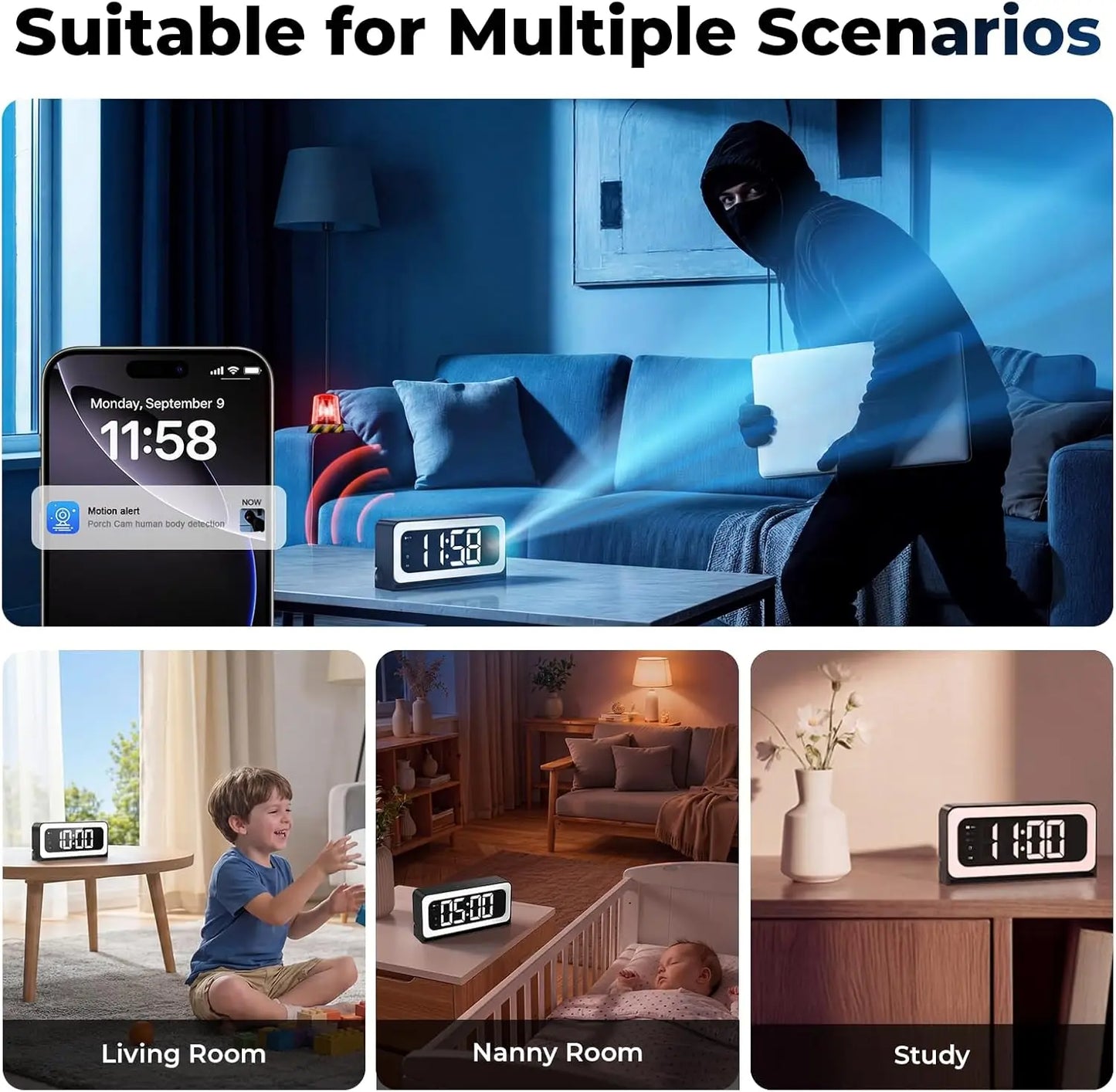 WESECUU Clock Camera 2K Nanny Cam With 5G WiFi And Two Way Talk