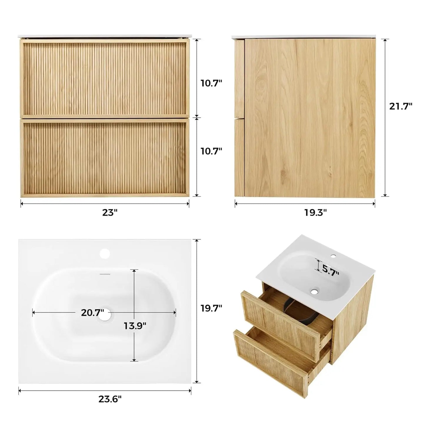 Bathroom Vanity With Sink Wall Mounted Cabinet SoftClose Drawers