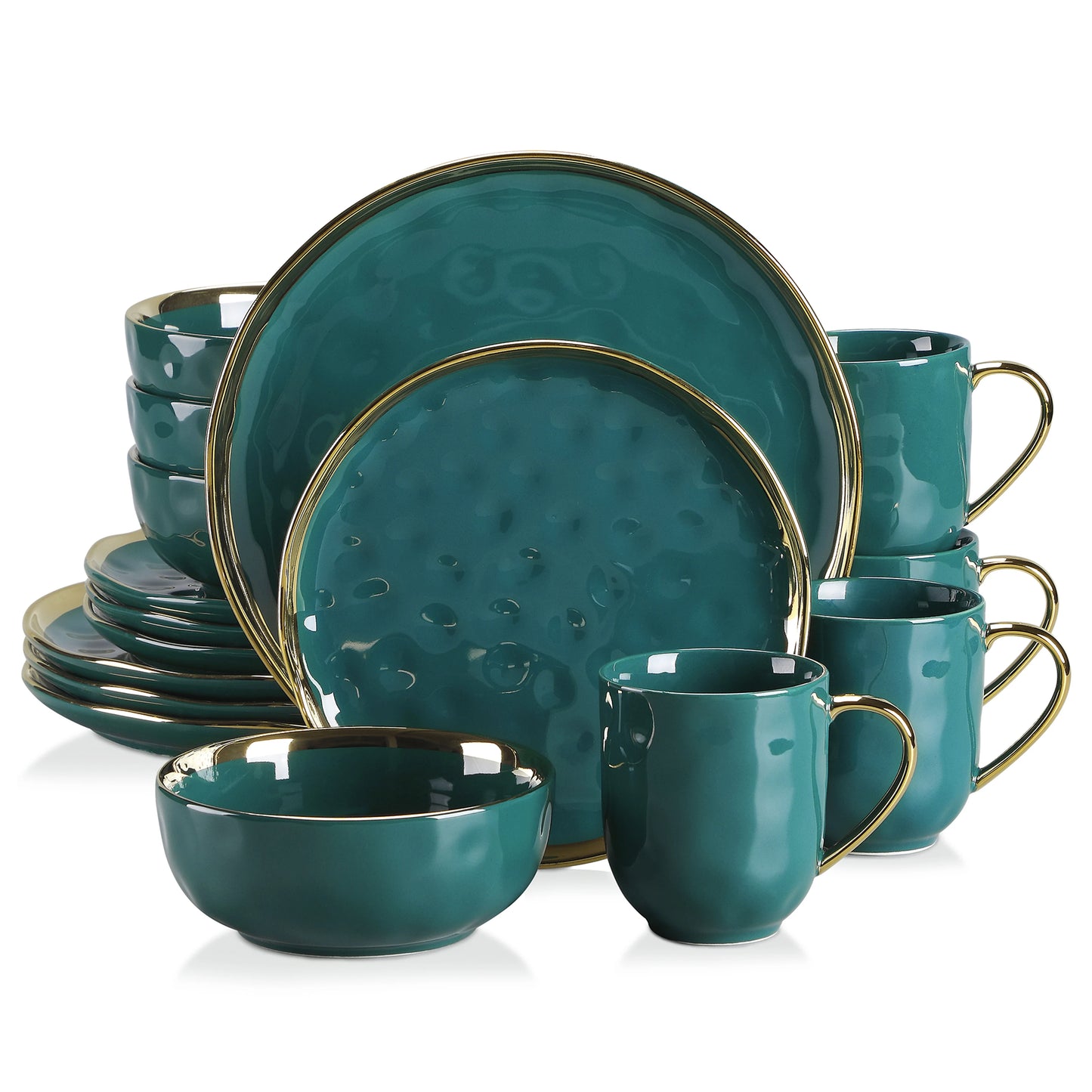 MALACASA Porcelain Dinnerware Set With Gold Trim Dessert Plates