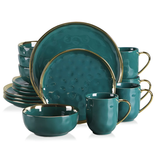 MALACASA Porcelain Dinnerware Set With Gold Trim Dessert Plates