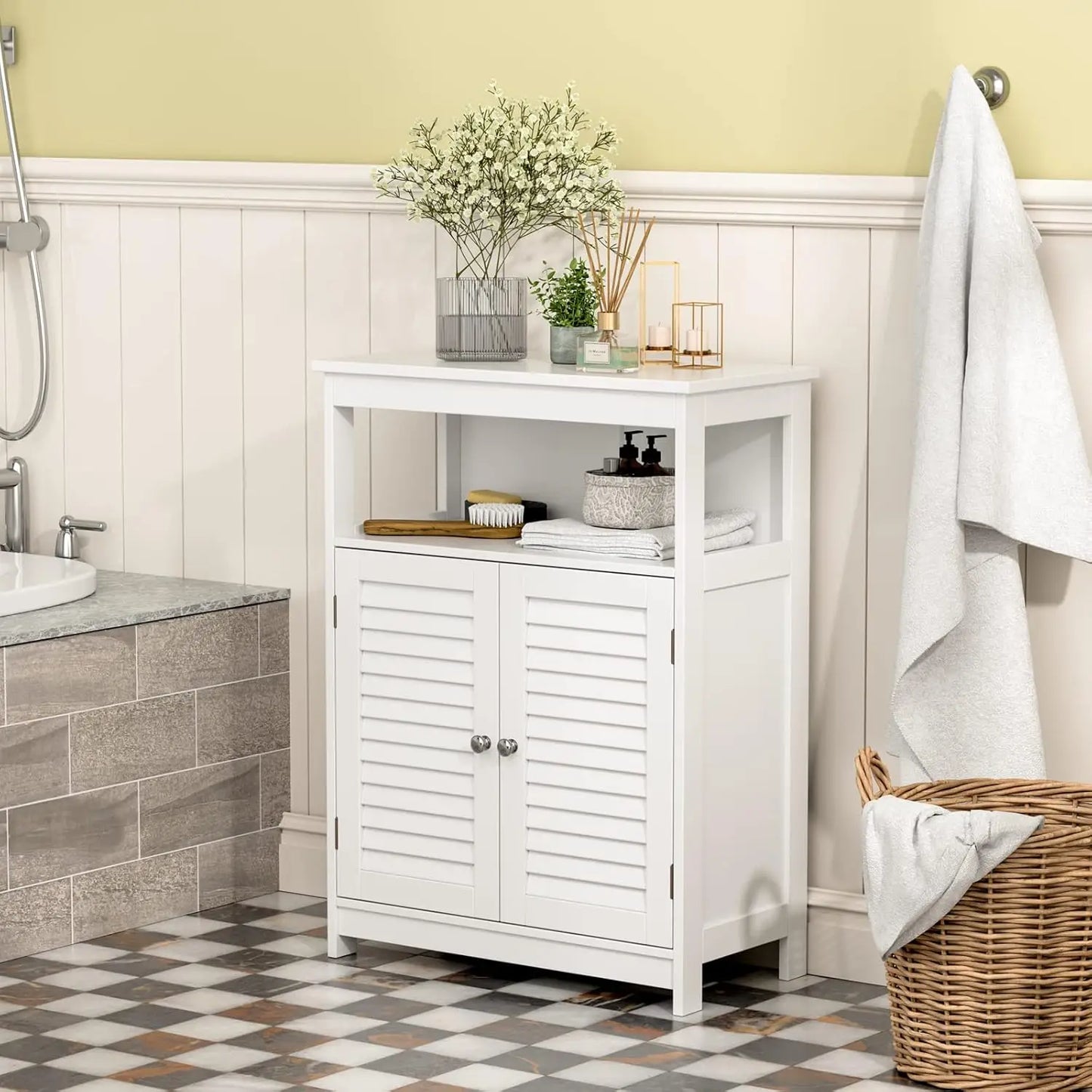 Bathroom Floor Cabinet With Double Shutter Doors And Adjustable Shelf
